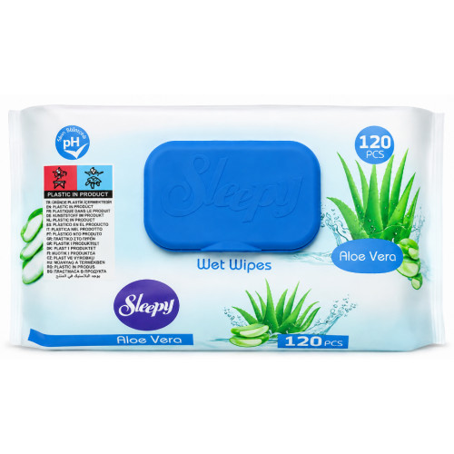Вологі серветки гігієнічні Sleepy Aloe Vera з клапаном, 120 шт